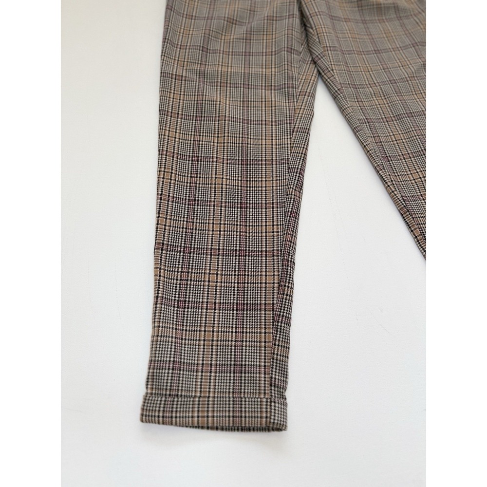 SO Women's Plaid Dress Pants Pull-On Elastic Waist Pockets Brown Black S - Picture 3 of 7